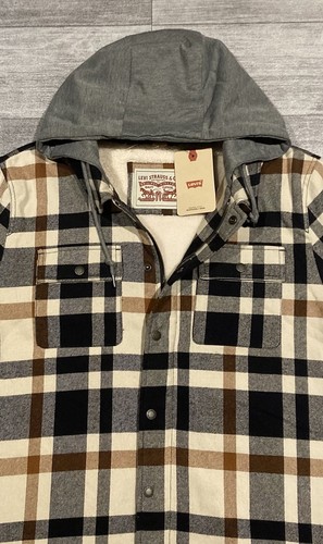 NWT! Levi's Plaid Sherpa-Lined Hoodie Shirt Jac Flannel Shacket XL $148 - Picture 5 of 9