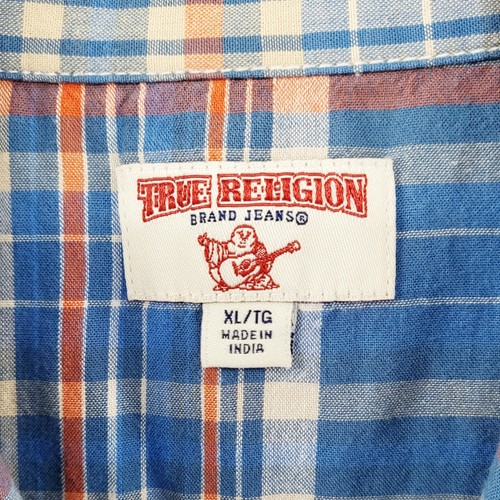 True Religion Plaid Blue Multicolored Pearl Snap-Button Shirt Men's Size XL - Picture 5 of 6