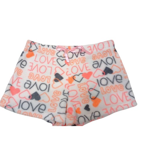 Body Basics Fleece Love Schlaf Pyjama Shorts L weiß rosa PJ Lounge Herz flauschig - Bild 3 von 15