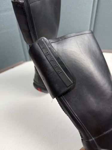 Prada Mujeres Talla 36 | Botas de Lluvia de Moda Triple Negro Goma Cremallera Trasera EE. UU. 6 - Imagen 7 de 15