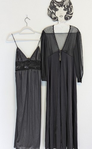 Vtg Lily Of France Rosa Puleo-Szule Mis-Matched Peignoir Set Blk S/M Sheer Lace - Picture 20 of 24