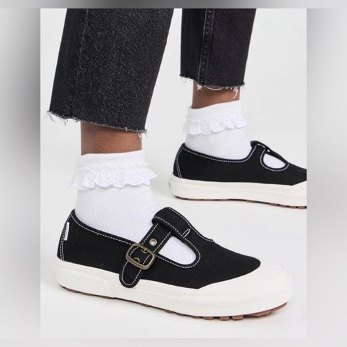 NUOVE SCARPE DA GINNASTICA VANS STYLE 93 NERE TELA GOMMA BIANCA MARY JANE FIBBIA TAGLIA 8 - Foto 1 di 12