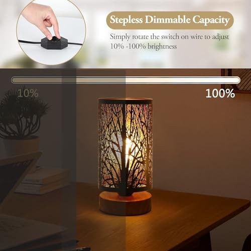 Black Rustic Table Lamp for Bedroom Small Space Farmhouse Dimmable Bedside tree - Picture 3 of 7