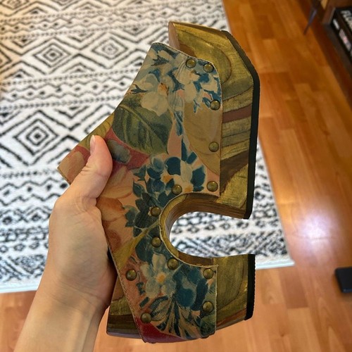 John Fluevog ARC Half Moon Wooden Clogs in Floral, Size 10 - Picture 5 of 13