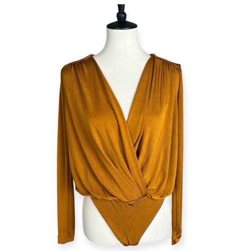 Free People Turnt Draped Bodysuit Plunge Deep V-Neck Honey Ginger Gr. S NEU