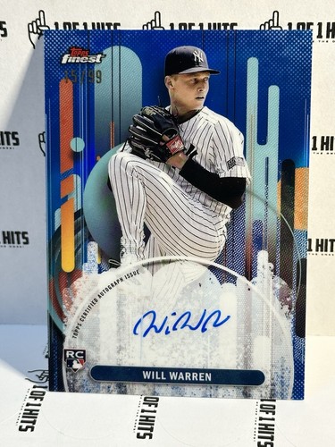 2025 Topps Finest Will Warren RC Auto True Blue Refractor 15/99 Yankees On Card