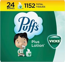 Puffs Plus Lotion with Vicks Facial Tissues, 24 Cubes, 48 Count (Pack of 24) 