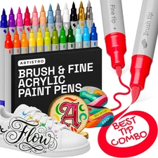 ARTISTRO 24 Acrylic Paint Pens - Dual Tip Brush + Fine Ideal for Calligraphy - A