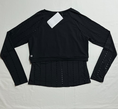 NWT Fabletics Shelby Long Sleeve Womens Medium M Black Layover Pullover - Picture 4 of 12