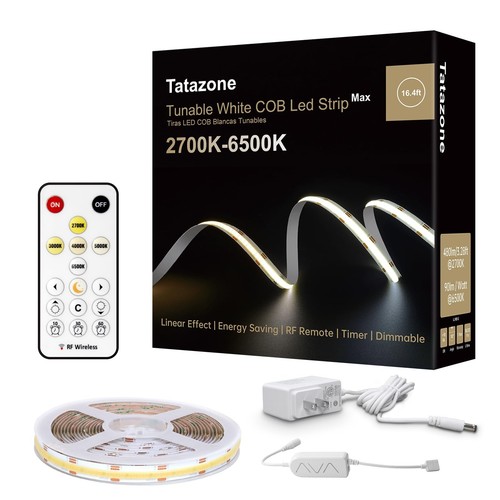 32.8ft Tunable White COB Led Strip Light with RF Remote, Dimmable CCT COB Led...