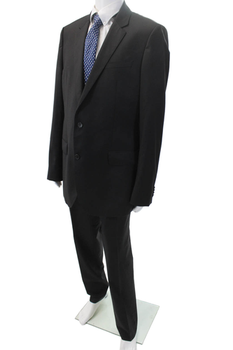 Boss Hugo Boss Mens Two Button Flat Front Suit Black Wool Size 46 Long/40 - 第 4/10 張圖片