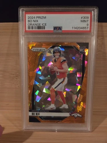 Bo Nix 2024 Panini Prizm #309 Orange Ice Prizm PSA 9