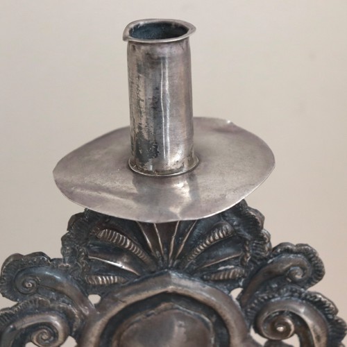 Antico candelabro in argento coloniale spagnolo repousse altare sterling ramilletes - Foto 5 di 19