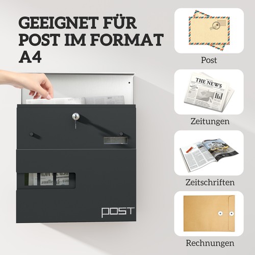HOMCOM Briefkasten Postkasten aus Stahl mit Sichtfenster, Schloss, Kupferkern - Photo 9/10