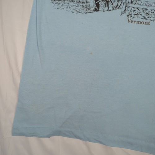 Amboss Vintage 80s Air Waves Vermont River Mill Graphic Threadbare T-SHIRT 1989 L - Bild 7 von 11