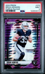 💥2024 Panini Prizm Brock Bowers Rookie #315 SSP PURPLE PULSAR Raiders PSA 9!💥