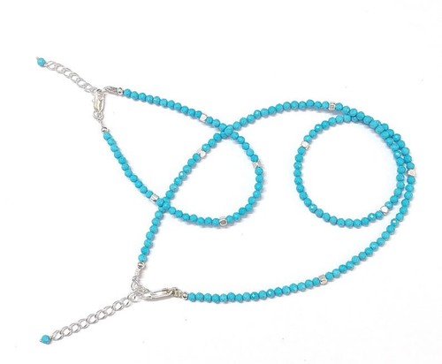 Conjunto combinado de pulsera y collar de cuentas redondas facetadas turquesa azul de 2-3 mm - Imagen 13 de 15