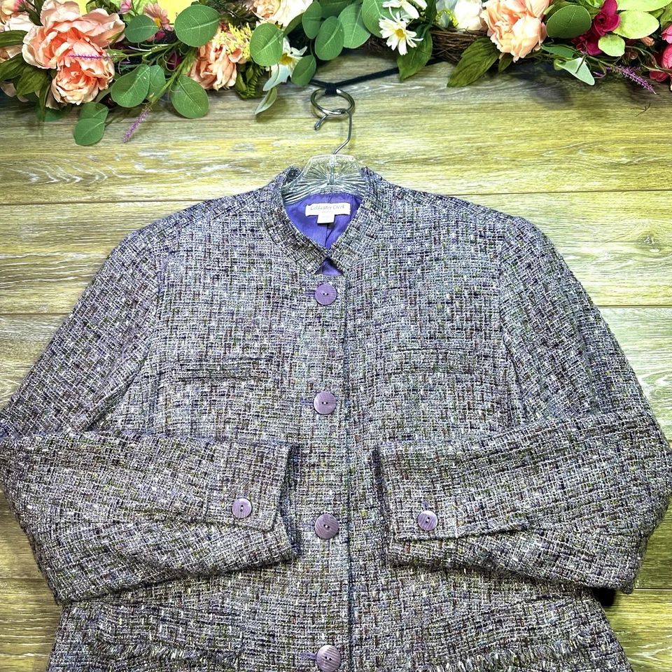 Chaqueta Blazer Coldwater Creek Tweed Manga Larga Para Mujer Talla 20 Forma Púrpura Foto 2 de 4