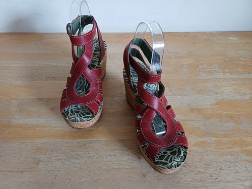 Ladies FLY London Red Leather Cork Wedge Platform Sandals, Size UK 3, EU 36 - Picture 5 of 23