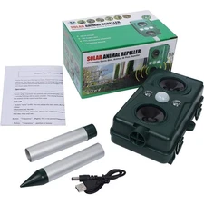 Solar Ultrasonic Animal Pest Repeller Cat Rodent Squirrel Raccoon Bird Deterrent