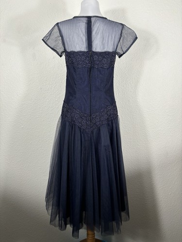 Abito da ballo vintage anni 50 taglia M blu navy pizzo tulle metallo cerniera festa formale - Foto 8 di 20