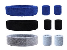 9 Pieces Sweatbands Set, Includes 3 Pieces Sports Headband and 6 Pieces Wristban
