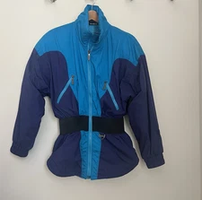 Tyrolia Skiwear Ski Jacket VINTAGE Women’s Size 8 Blue Retro 80s Ski Colorblock