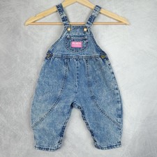 Vintage OshKosh B'gosh Overalls Girls 18M Blue Denim Acid Wash Snap USA 90s