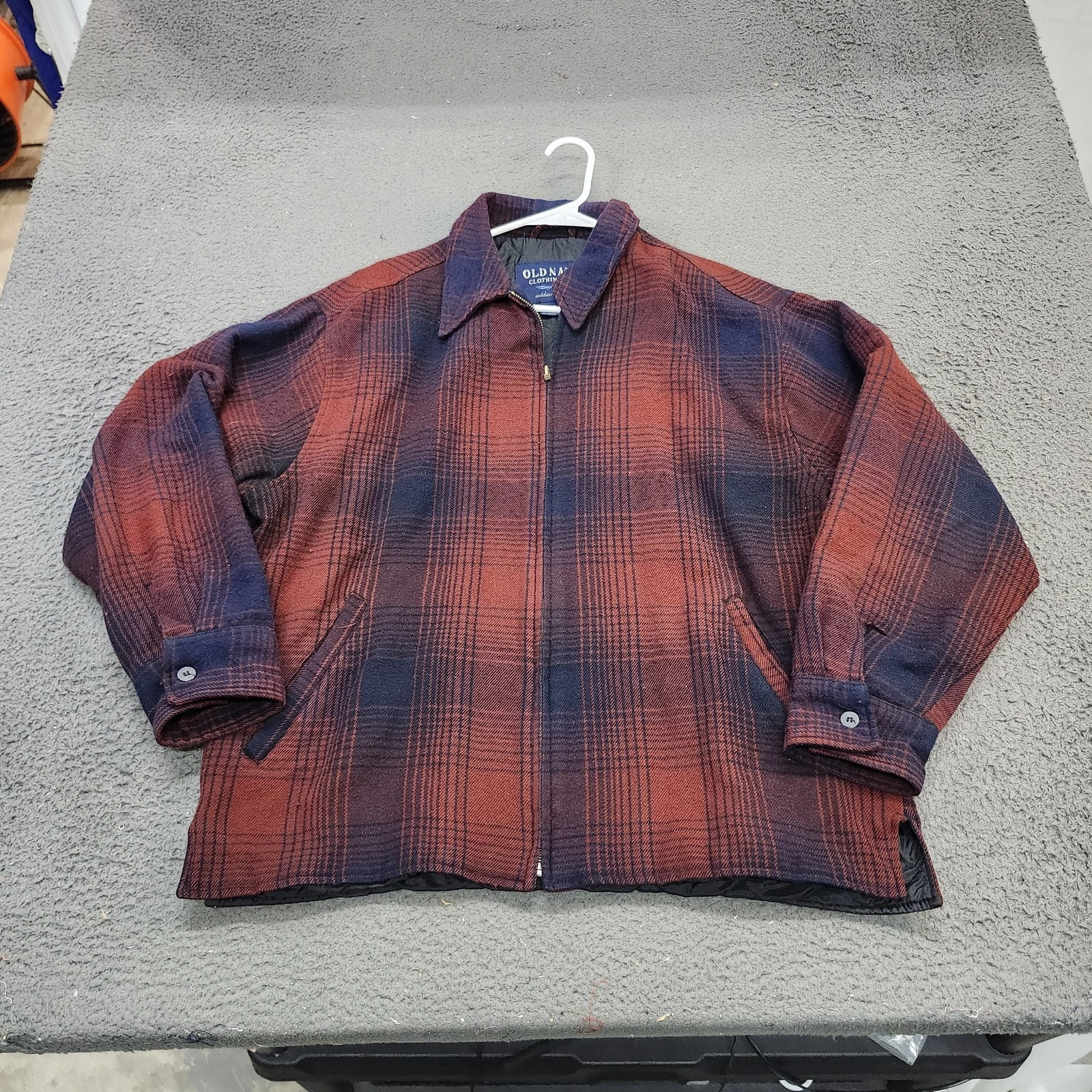 Old Navy Jacket Mens Medium Red Plaid Flannel Lined Quilted Zip Outdoor Style