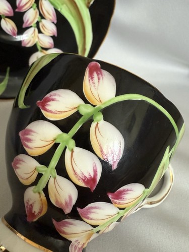 Vintage TUSCAN Fine English Bone China Tea Cup & Saucer Set  Black Floral - Bild 5 von 6