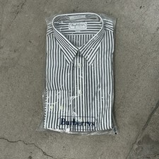 READ Burberrys Mens 16 1/2-34 Button Down Shirt White Black Pinstripe NOS VTG