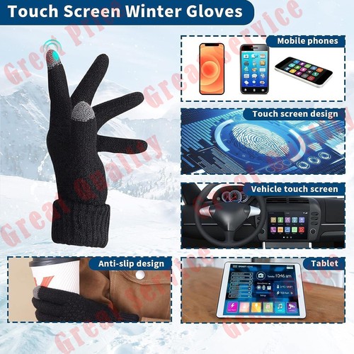 Winter Knit Gloves Touchscreen Warm Thermal Windproof Mittens Full Finger Unisex - Bild 9 von 25