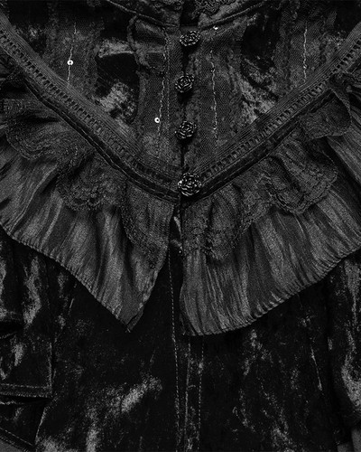 Punk Rave Daily Life Womens Gothic Crushed Velvet & Lace Bolero Cape Shrug Black - Picture 9 of 13