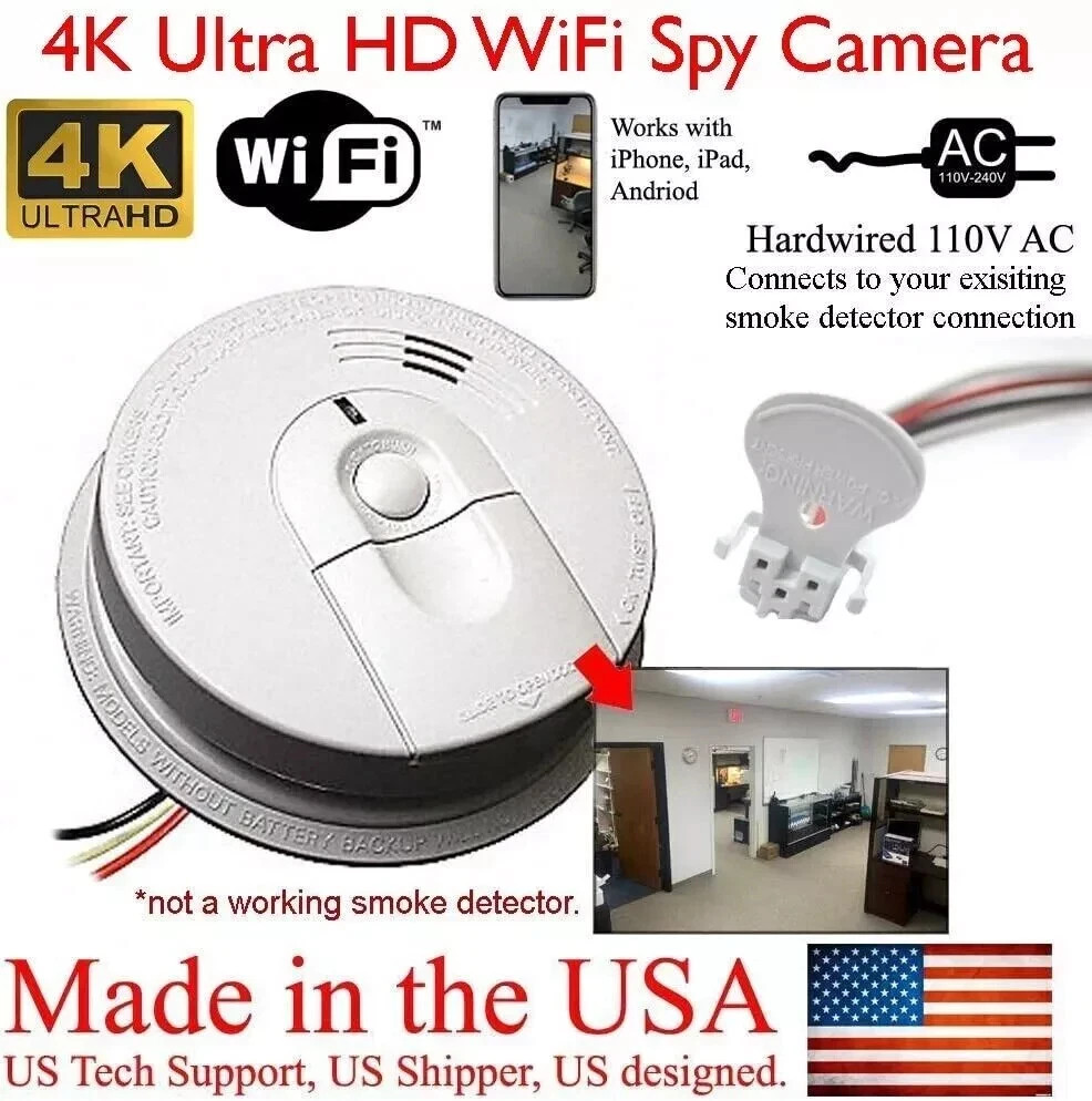4K & 1080P Resolution WiFi Hardwired Smoke Detector 32GB Memory Motion Detection