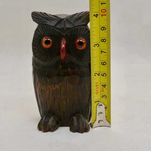 Antique Ink Well Carved OWL Glass Eyes Bakelite Beak Black Forest - Picture 11 of 14