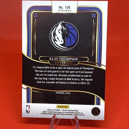 2024-25 Select Klay Thompson Premier Level Light Blue Prizm Disco - /99 #108 - Picture 2 of 3