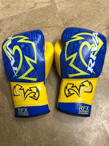 Custom Made Boxing Gloves Real Cowhide Leather Sparring Gloves 16OZ YELLOW Blue - Picture 1 of 4