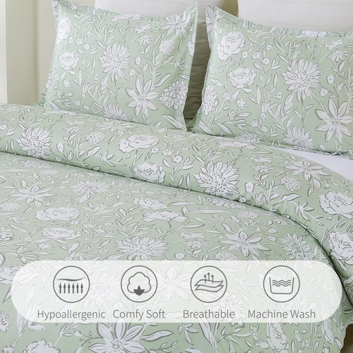 Soft Microfiber Duvet Cover Set with 2 Pillow Shams, Floral Print Pattern Des... - Picture 2 of 6