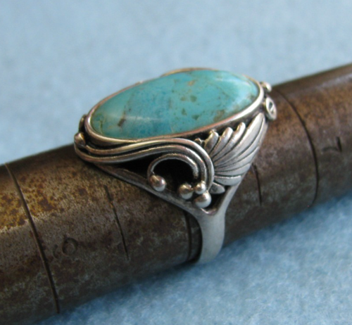Vintage Navajo Ring Sterlingsilber und Türkis von N. King, Größe 7 3/4