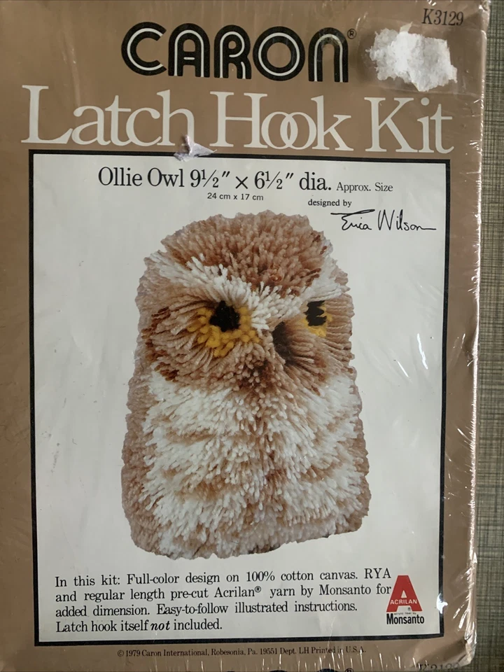 Ollie Owl Vintage Latch Hook Kit Erica Wilson Caron 9.5x6.5 diameter - Image 2 of 4