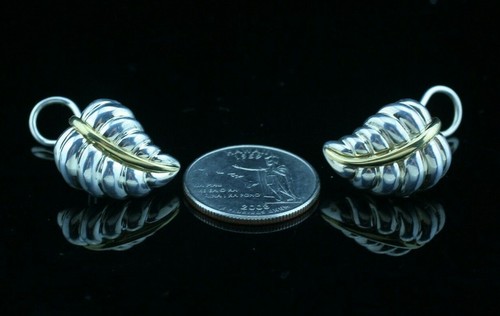 Tiffany & Co. Sterling Silber 18k Gelbgold Natur Blatt Post Clip Ohrringe - Bild 3 von 4