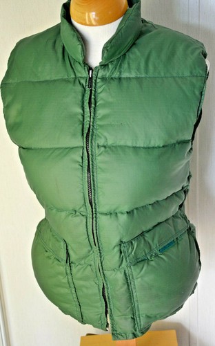 Vtg 1970s Frostline Kit Green Down Puffer Vest Rip