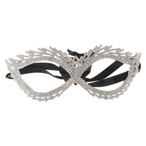 Silver Tone Metal Austrian Crystal Rhinestone Evening Mask M1327-SCRY - Bild 1 von 2