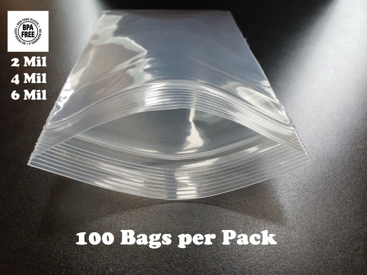 100 Plastic Bags Zip Seal 2-4-6Mil Thick Reclosable Top Lock Zipper Small  Large