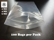 100 Plastic Bags Zip Seal 2-4-6Mil Thick Reclosable Top Lock Zipper Small Large