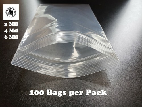 100 Plastic Bags Zip Seal 2-4-6Mil Thick Reclosable Top Lock Zipper Small Large - Picture 1 of 2