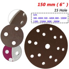 15 Hole Ø 6" 150mm Hook & Loop Sanding Discs Fine Polishing Sponge Red Sandpaper