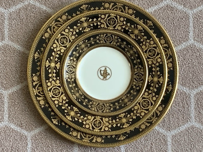 3 Stück Wedgwood Astbury Schwarz W4301 Erhöht Gold Griechische Beilage Dessert Speiseteller
