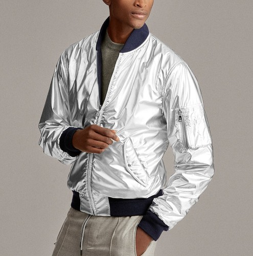 $2495 Ralph Lauren Purple Label Mens Navy Silver Italy Bomber Jacket Coat Large - Picture 4 of 6