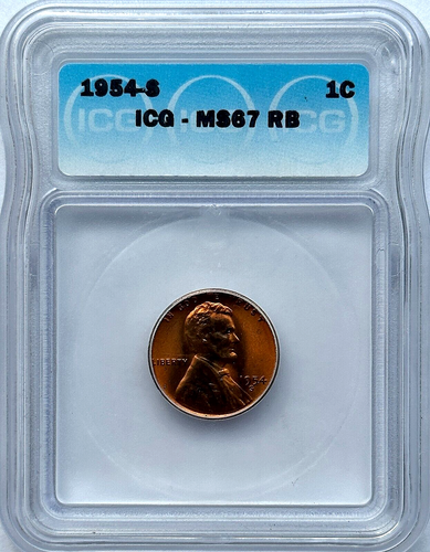 1954-S LINCOLN WHEAT CENT - ICG MS67RB  -  FREE SHIPPING! - Picture 1 of 2